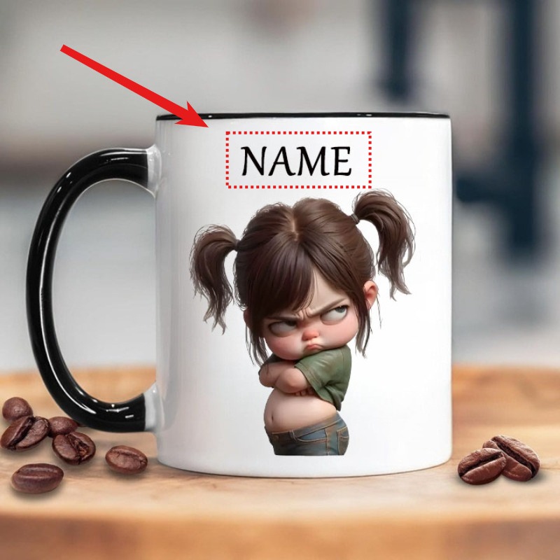 Personalisierte Tasse (325 ml) mit niedlichem Chibi-Motiv + Individueller Name