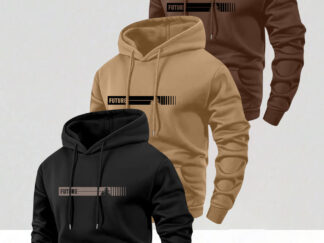 3-teiliges Herren-Kapuzenpullover-Set, Langarmpullover mit Bauchtasche und Kapuze